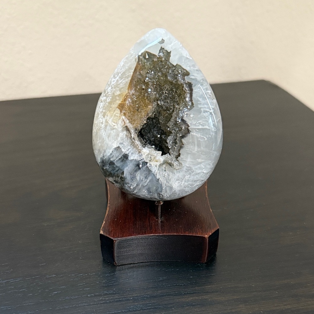 Crystal Geode Egg on Wooden Stand